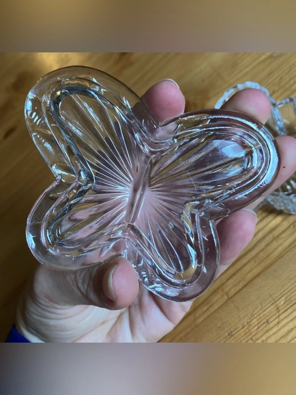 Vintage Lead Crystal Butterfly Jewelry Dish Clear Glass Organizer Trinket Box